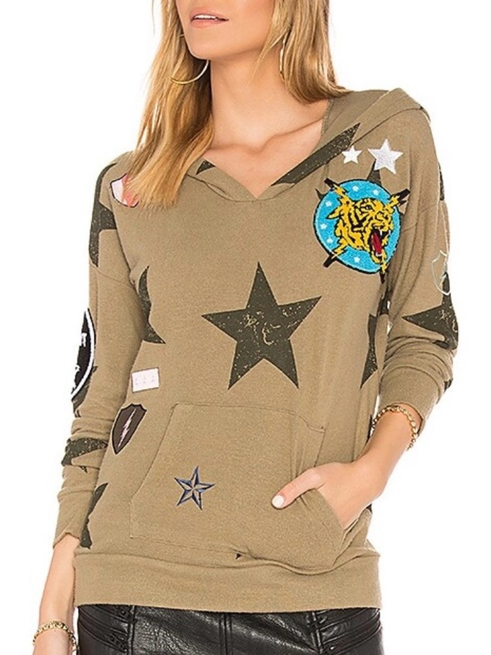 Chaser Olive Star & Tiger Patch Hoodie